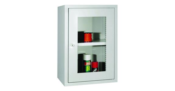 Hang. cab. back pan. smooth door w/ view. window W400mm RAL7035/7035 light grey