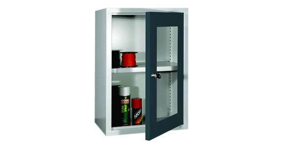 Hang. cab. back pan. smth door w/ view. window W400mm RAL7035/7016 anthr. grey