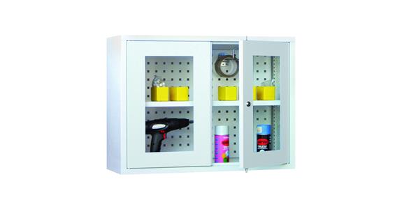 Hang. cab. back pan. prftd doors w/ view. window W800mm RAL7035/7035 light grey