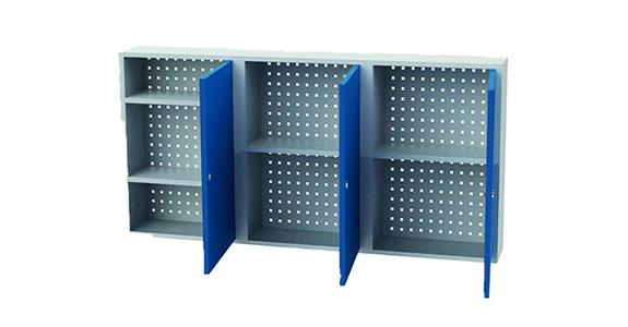 Hanging cabinet HxWxD 750x1500x200mm 3 doors 4 shelves hous./doors RAL7035/5010