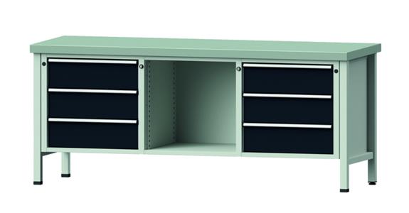 Dílenský stůl ANKE, 120 V, deska se zink. potahem 2000x700x850 mm,RAL7035/7016
