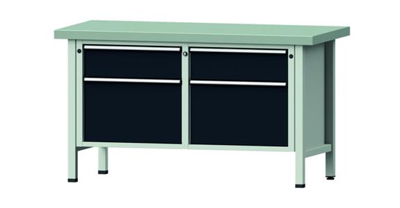Dílenský stůl ANKE, model 205 V, pozink. deska, 1500x700x850 mm, RAL 7035/7016