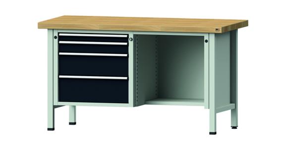 Cabinet workbench model 341 V beech solid plate height 850 mm RAL 7035/7016