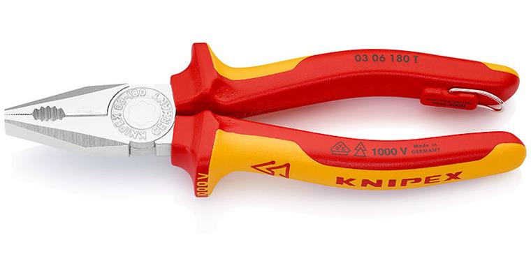 1001500461 Combination pliers with fixing eye VDE 180 mm Article 03 06 180 T