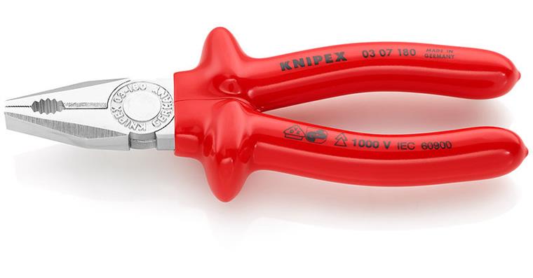 1001501071 Combination pliers chrome-plated dip-insulated VDE-tested 180 mm Article 03 07 180