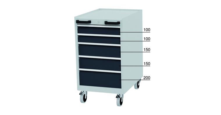 1081742301 Mobilní zásuvková skříň, 5 zásuvek, VxŠxH 975×555×736 mm, RAL 7035/7016
