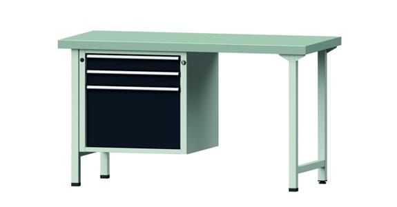 ANKE, kombi. prac. stůl 702 V, des. se Zn plech., 1500x700x850 mm, RAL 7035/7016