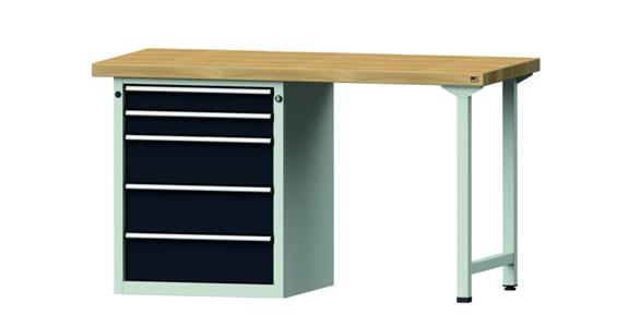 Combination workbench 1500x700x850mm model 810V beech solid plate RAL7035/7016