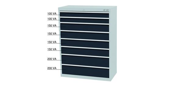 Drawer tool cabinet 8 drawers full-extension slide 100 %/50 kg RAL 7035/7016