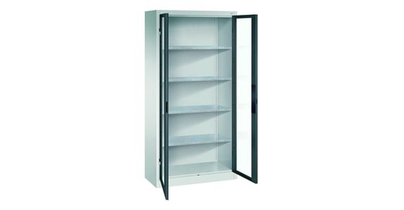 Storage cab. w/ doors w/ view. wind. HxWxD 1950x1200x600mm 4 shel. RAL 7035/7016
