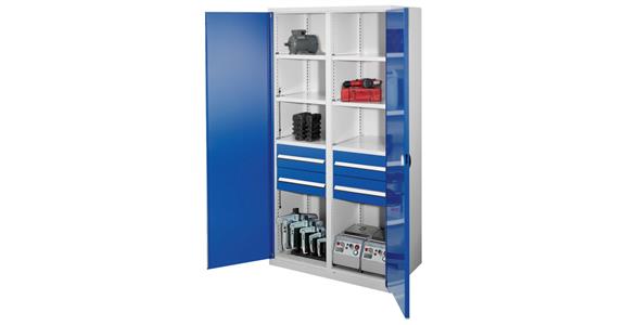 Hvy-dty cabinet H1950xW1000xD600mm 6shelves+4drawers sld sh.met.doors 7035/5010