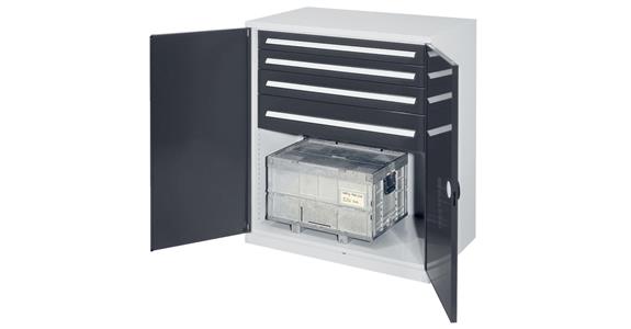 Heavy-duty cabinet H1100xW1000xD600mm 4 drawers without cen. divider 7035/7016