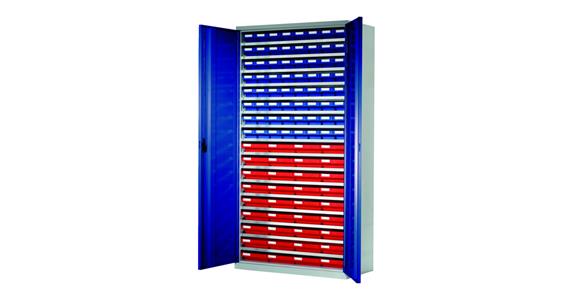 Úložná skříň V1950DxŠx1000xH500 mm včetně 100 boxů RAL 7035/5010