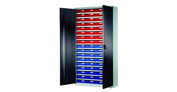 Úložná skříň V1950DxŠx1000xH410 mm včetně 68 boxů RAL 7035/7016
