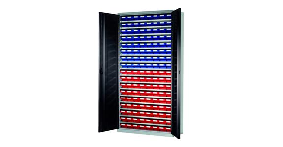 Úložná skříň V1950DxŠx1000xH410 mm včetně 136 boxů RAL 7035/7016