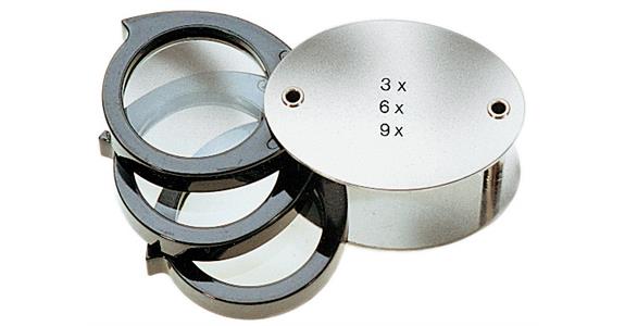 Sklápěcí lupa ATORN se zvětšením 3/6/9x, 3 bikonvexní čočky o průměru 30 mm