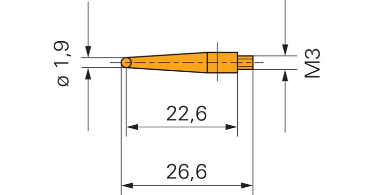 1095011709 Měřicí dotyk s ocelovou kuličkou, 1,9 mm, závit M3