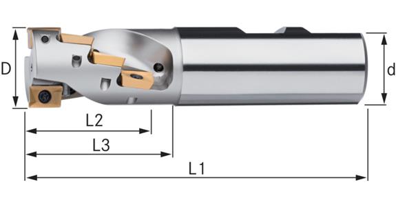 Stopková fréza ATORN, 90 stupňů, vnitřní chlazení, 40,0 mm, T= 3, stopka DIN 1835B