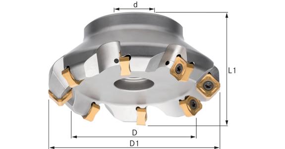 Rovinné frézy ATORN s vnitřním chlazením, 45°, průměr 100,0 mm, T=8