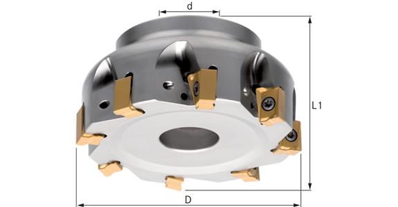 Úhlová fréza ATORN, 90 stupňů, s vnitřním chlazením, průměr 63,0 mm, T=6