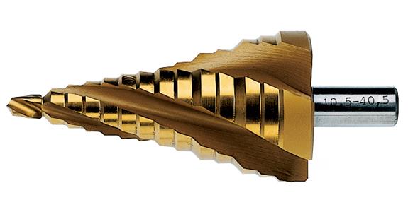 Stupňovitý vrták ATORN HSS TiN, spirálová drážka, 10,5 mm–40,5 mm, typ E 3 S
