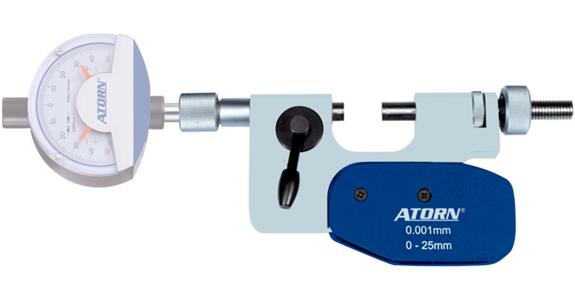 Třmenový kalibr s číselníkovým indikátorem ATORN, 0–50 mm, v pouzdru