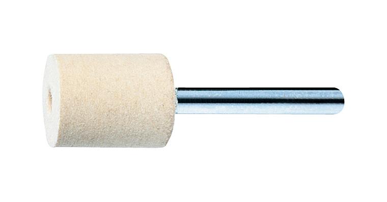1044377104 Plstěné lešticí tělísko, válec, 25x30mm, průměr dříku 6 mm,středový otvor