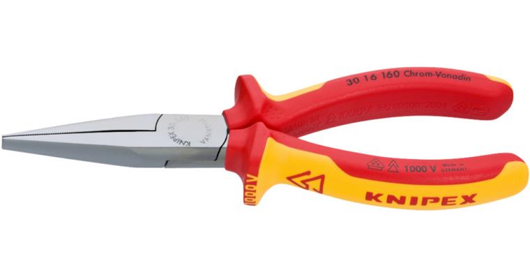 1056256101 Dlouhé kleště VDE, 160 mm, dlouhé ploché čelisti, chromovaná hlava