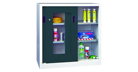 Skříň s posuvnými dveřmi s průhledem V 1000 x Š 1000 x H 400 mm RAL 7035/7016