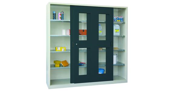 Skříň s posuvnými dveřmi s průhledem V 1950 x Š 2000 x H 400 mm RAL 7035/7016