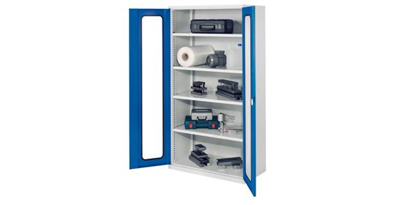 Hvy-dty cab. H1950xW1000xD600mm 4 shelves with doors w/ view. window 7035/5010