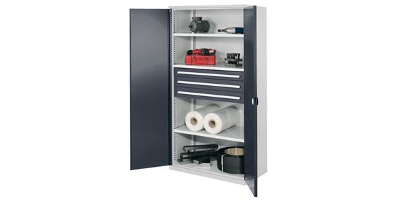 Hvy-dty cabinet H1950xW1000xD600mm 3shelves+3drawers sld sh.met. doors 7035/7016