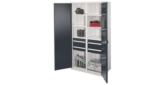 Hvy-dty cabinet H1950xW1000xD600mm 6shelves+4drawers sld sh.met.doors 7035/7016