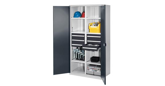 Hvy-dty cabinet H1950xW1000xD600mm 6shelves+6drawers sld sh.met.doors 7035/7016
