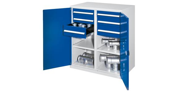 Heavy duty cabinet H1100xW1000xD600mm 2shelves+6drawers w/ cen. div. 7035/5010