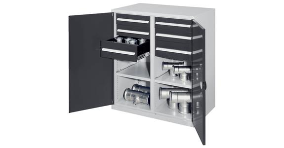 Heavy duty cabinet H1100xW1000xD600mm 2shelves+6drawers w/ cen. div. 7035/7016