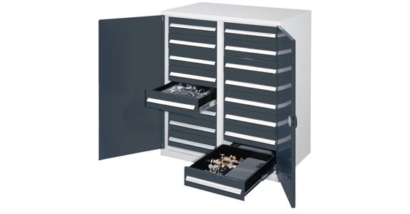 Heavy duty cabinet H1100xW1000xD600mm 16 drawers with centr. divider 7035/7016