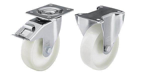 Swivel and fixed castors polyamide dia. 100 mm overall height 125 mm
