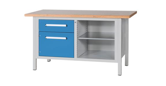 Cabinet workbench W1500XD750XH840mm 1 drawer 1 door RAL7035/5012