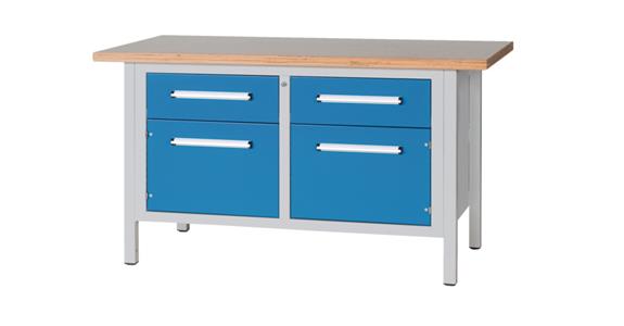 Cabinet workbench W1500XD750XH840mm 2 drawers 2 doors RAL7035/5012