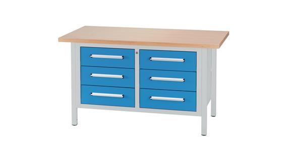 Cabinet workbench W1500XD750XH840mm 6 drawers RAL7035/5012