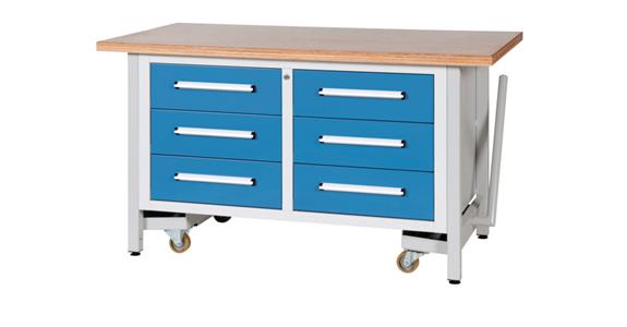 Cabinet workbench W1500XD750XH840mm 6 drawers RAL7035/5012