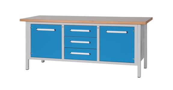 Cabinet workbench W2000XD750XH840mm 3 drawers 2 doors RAL7035/5012
