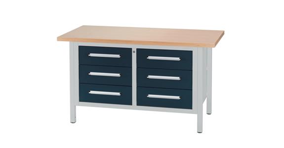 Cabinet workbench W1500XD750XH840mm 6 drawers RAL7035/7016