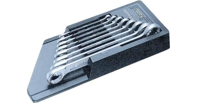 1050511101 Sada přímých očkových klíčů DIN 837, CV ocel, 8 ks, 6x7–21x22 mm