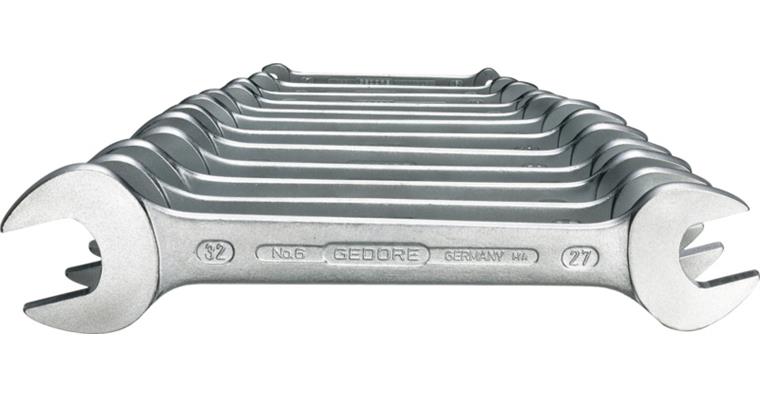 1001101409 Oboustranný otevřený klíč, 12 ks, 6x7–27x32, DIN 3110