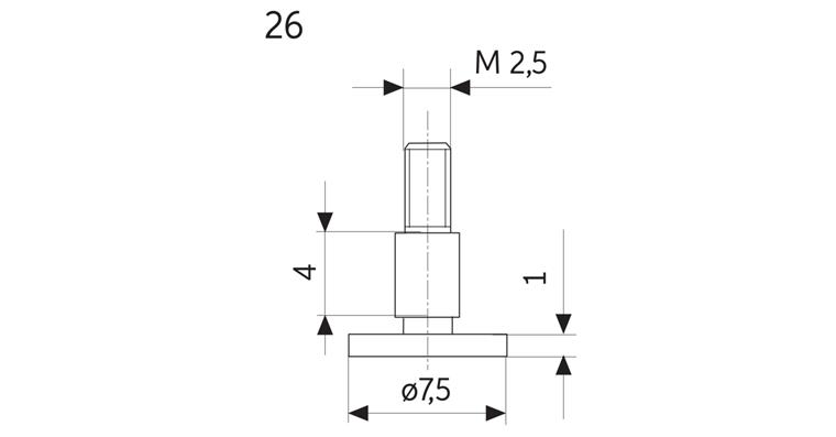 1033114134 Plochý hrot č.26 pro úchylkoměry závit A M2,5 prům. 7,5×1 mm