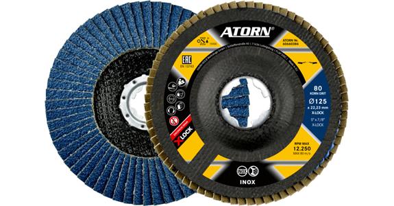 Brusný lamelový kotouč ATORN X-LOCK, Ø125 mm, zirkon, zrno 80, tvar: šikmý