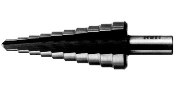 Stepped drill bit with 2 cutting edges HSS MC 7M for drilling dia. 4.0–20.0 mm