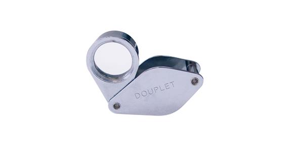Folding pocket magnifier, 2 lenses, magnification 10x, lens dia. 21mm, chr.-pltd